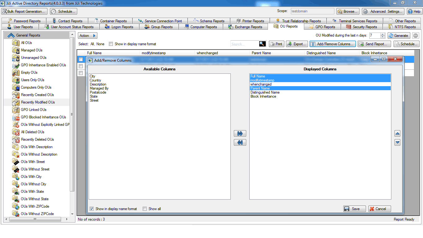 Active Directory Recently Modified OU Report